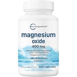Magnesium Oxide 400mg, 500 Capsules | Elemental Form for Max Concentration | Supports Calm, Muscle & Nerve Health | Non-GMO