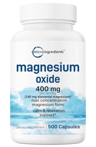 Magnesium Oxide 400mg 500 Capsules | Elemental Form for Max Concentration | Supports Calm Muscle & Nerve Health | Non-GMO