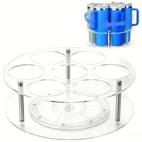 FACAIIO Organiseur de bouteilles d'eau en acrylique transparent avec 7 emplacements, porte-gobelet rotatif de 590 ml, 880,5 g, 1200 ml, étagère de rangement pour comptoir de cuisine et garde-manger