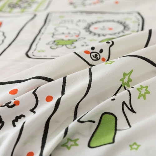 Image of Caressma Twin Size Comforter Set 5 Pieces Bed-in-a-Bag,Soft Comforter Print Green Animals & Trees.Includes Comforter,Fitted Sheet,Flat Sheet,Pillow Case & Pillow Shame for Baby and Kids