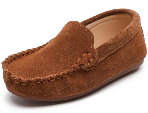 PPXID Fille Garçon Mocassins Classique Suède Chaussures de Ville Mariage Confort Plates Loafers -Brun 34