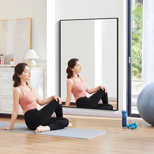 Image of COFENY Bathroom Black Mirror, 36x55in Black Rectangle Mirror with Thin Metal Frame, Large Rectangular Wall Mirror for Bathroom, Living Room, Hair Salon, Big Farmhouse Mirror Hang Horizontal /Vertical