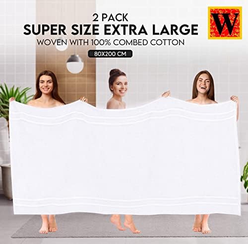 Westlane Linens Jumbo Bath Sheet 80 x 200 cm - 500 GSM Premium Cotton Large Bath Towels - Highly absorbent Quick dry towels bath sheets Hotel Quality (White)