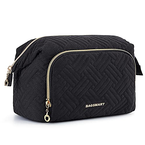 Image of BAGSMART Travel Makeup Bag, Cosmetic Bag Make Up Organizer Case,Large Wide-open Pouch for Women Purse for Toiletries Accessories Brushes Black