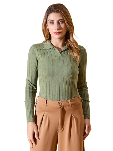 Image of 98 Degree North Women Ribbed Collar Neck Pullover-G1154-BROWN
