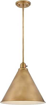 Hinkley Arti Medium Pendant Light, On/Off Switch, Adjustable Height, Inner White Shade, Heritage Brass