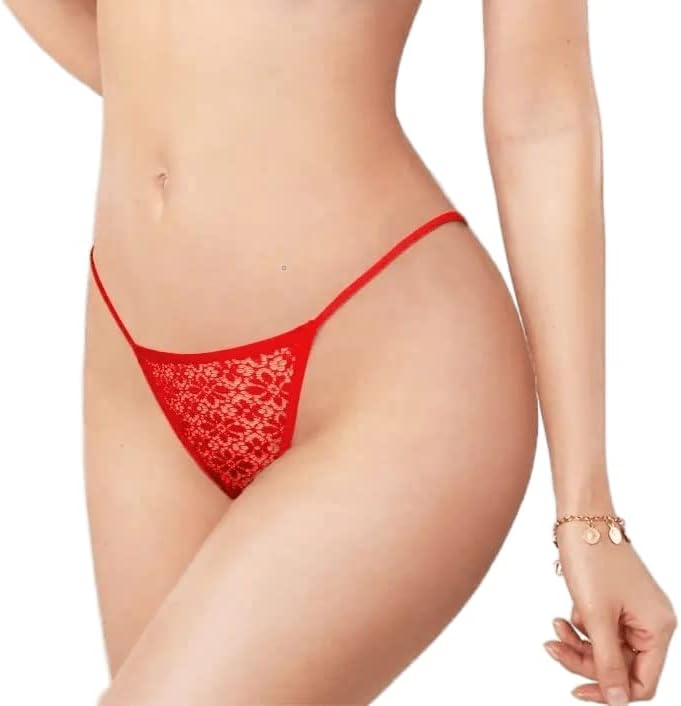 Vikimo Women's Sexy Lace G-String/T String/Thong Bikini Panty (Free Size) (Pack of 1, Red)