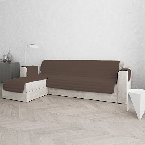 Housse de canapé avec méridienne marron 240 cm en microfibre
