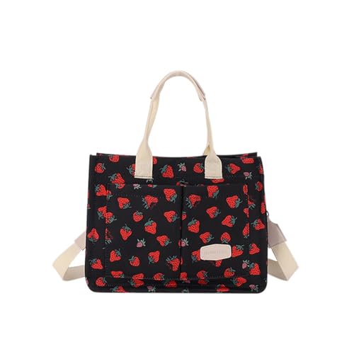 Image of Cherry Tote Bag for Women Canvas Patched Purse Cute Shoulder Bag Multi-Pocket Satchel Handbag for work travel