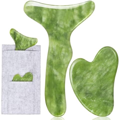 Jade Stone Gua Sha Massage Tool Set Larger Guasha Board with Handle Muscle Scraping Massage Tools Facial Anti Cellulite Spa Acupuncture Tools for Back Neck Face Leg Massage, Lymphatic Drainage Cover