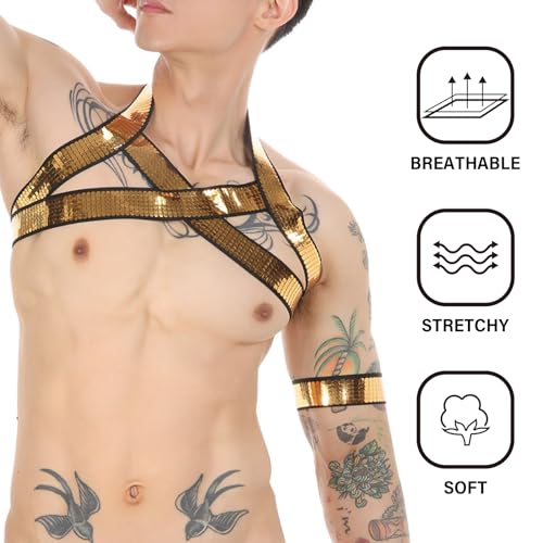 Image of Mens Harness Belt Nylon Elastic Body Shoulder Strap Sexy Halter Club Wear Cosplay Costume