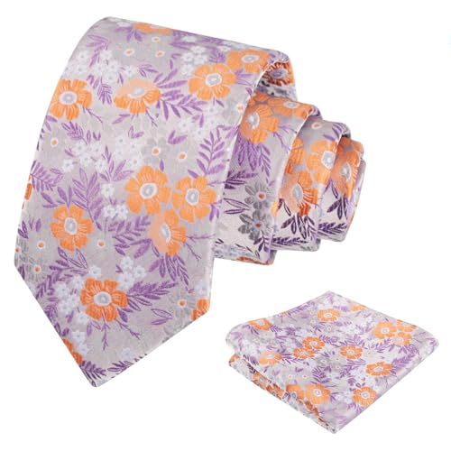 Image of Alizeal Mens 3.15'' Natural Flower Pattern Tie with Floral Pocket Square Set