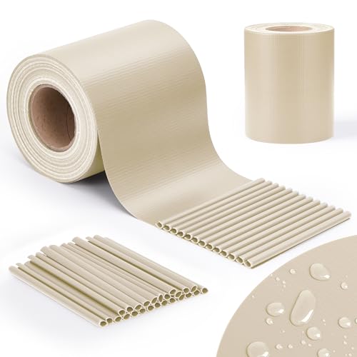 jarolift PVC Cinta de Protección Visual para Balcón, Impermeable, Antiviento, con 25 Clips de Sujeción, Rollo 40 m x 19 cm, Crema - Marfil Claro