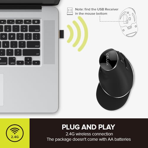 Image of DELUX Ergonomic Vertical Mouse, Wireless Ergo Mouse for Large Hands, 2.4G Connection, Silent Clicks, Up to 1600 DPI,6 Buttons, Removable Wrist Rest, Compatible with Laptop /PC (M618Plus Wireless-Black)