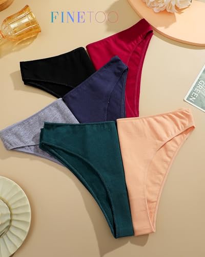 Image of FINETOO 6 Pack Cotton Underwear for Women Cute Low Rise Bikini Panties High Cut Breathable Sexy Hipster Womens Cheeky S-3XL