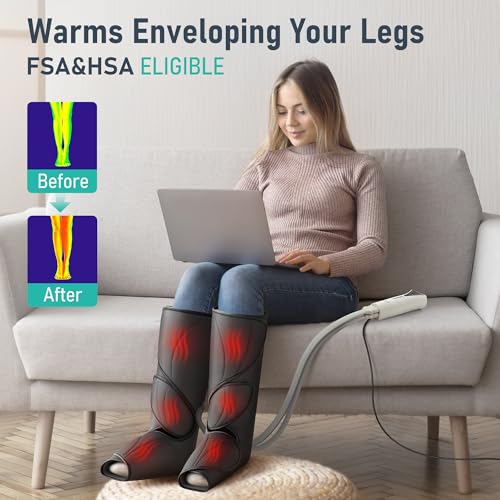 Foto de QUINEAR Masajeador de piernas con compresión de calor y aire, masajeador de pies y pantorrillas para circulación y dolor, botas de compresión con 3 modos y 3 intensidades, regalo para papá y mamá (imagen 3)