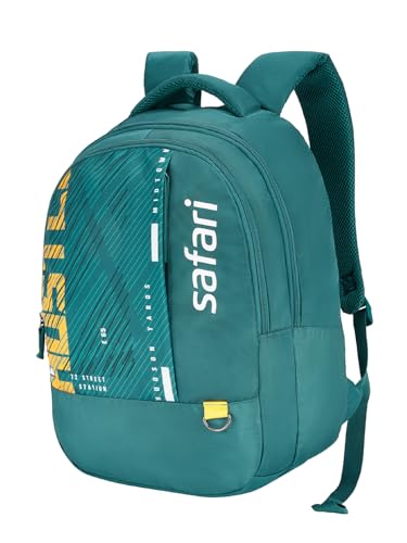 Image of Safari Hustle 30L School Backpack For Boys And Girls, Travel /Office Bag For Unisex, College Bag, Casual Printed 3 Compartment With Bottle Holder And Front Pocket, Turquoise