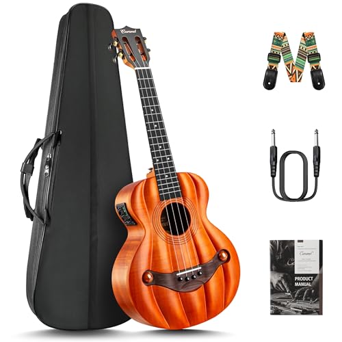 Caramel TEM45 Pumpkin Style Tenor Ukulele – 26 Inch Solid Top Flamed Okoume with EQ, Acoustic...
