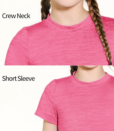 Image of Girls Athletic Shirts Short Sleeve Quick Dry Fit Crew Neck Activewear Summer UPF 50+ Tees Tops for Kids Teens 3 Pack Grey+Light Blue+Rose Pink 13-14 Years
