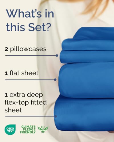 Image of Flex Top Split Head King Sheet Set - 4 Piece Extra Deep Sheets - Royal Blue
