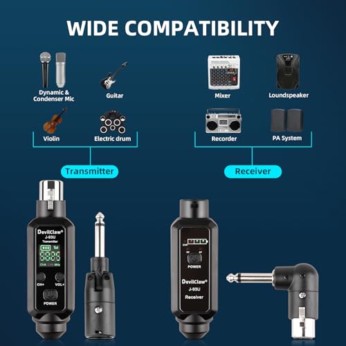 Sistema Adaptador Inalámbrico Multifuncional UHF XLR, Transmisor y Receptor con Divisor de Audio Multi 4-Vías 1/4”, Divisor Auxiliar Multi 6.35mm miniatura 6
