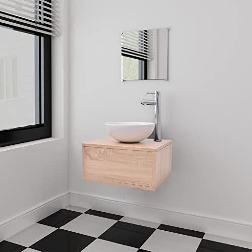 UJCHVHN Artículo- Juego de muebles de baño de cuatro piezas con lavabo con grifo beige, juegos de muebles, juegos de muebles de baño