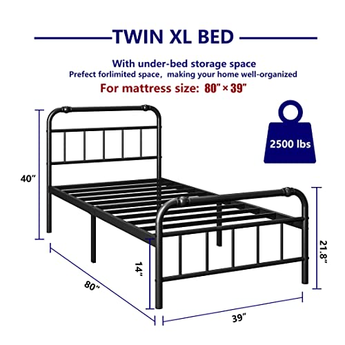 Uliesc 14 Inch Twin Xl Bed Frame With Headboard And Footboard, No Box Spring Needed Heavy Duty Metal Platform, Premium Steel Slat Mattress Foundation With Storage, Noise Free Iron-Art Bed Frame #TOP2