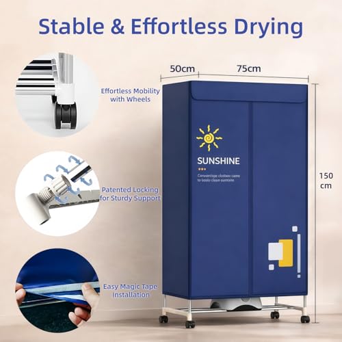 Electric Clothes Dryer, Heated Clothes Airer with Cover for Laundry Drying, 2-Tier 1000W Portable Clothes Dryer Stainless Steel Frame with Timer Energy-Efficient Indoor Home Quiet Operation UEMUSI - Image 6