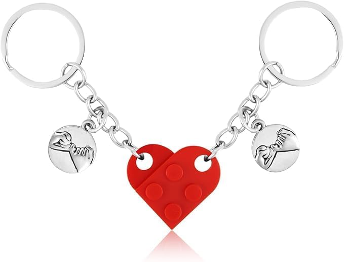 Matching Brick Heart Keychain for Couples, Custom Couple Key Chain Pinky Promise Pendant Cute Couple & Friendship Gifts for friend friend Friend Couples(Red)