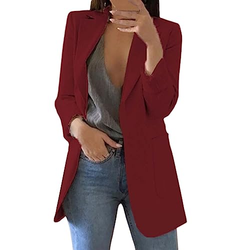 Tatumaie amaon warehouse sale women's open front cardigan Blazers for Women 2024 Lightweight Open Front Cardigan Shirts Fall Fashion Business Outfits Long Sleeve with Pockets Wine S