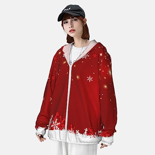 TOMPPY Jaqueta de moletom com capuz com estampa Merry Christmas, leve, de manga comprida, para camin
