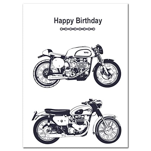 Felicitas Atemberaubende Happy Birthday Karte – klassisches Motorrad – ungewöhnliches einzigartiges Biker-Design – exklusive Vektorgrafiken – ikonische Motorräder – moderne realistische digitale Kunst