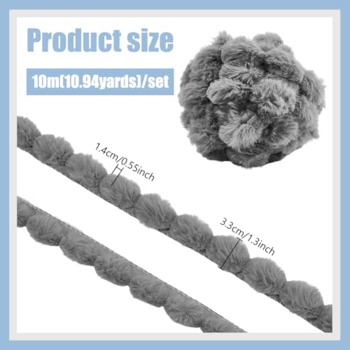 NBEADS 10.94 Yards Pom Pom Trim Ribbon, Soft Faux Fur Ball Fringe Trim Sewing Craft Decor for Clothing Edging Garments Curtains Pillows Home Decor DIY Crafts, Gray by NBEADS - Used condition - Image 2