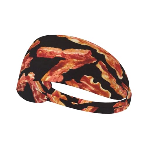 DSSWTP Bacon Printing Workout Headbands Fashion Sports Sweatbands Yoga Hairbands for Fitness Elastic Athletic Non Slip Wicking Headscarf for Men Womens Girls Summer Accessories Elastic Bands