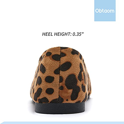 Obtaom Womens Textile Round Toe Ballet Flats Animal Print Business Casual Slip Ons Cheetah Print Classic Fabric Working Shoes(Leopard Us7) #TOP5