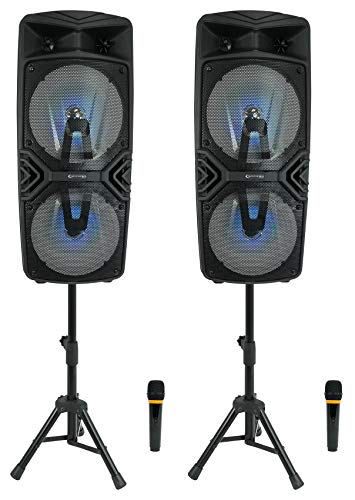 2 Technical Pro Dual 8" Wireless Rechargeable Backyard DJ Pa