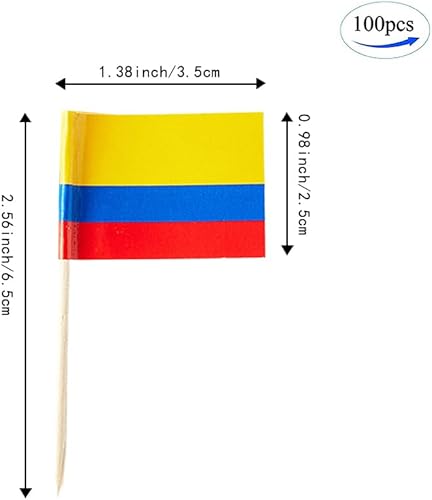 Miniatura 2 de Bandera de Colombia, pequeña bandera colombiana, mini banderas de palillo de dientes de Colombia para alimentos, cupcakes, cócteles, aperitivos,