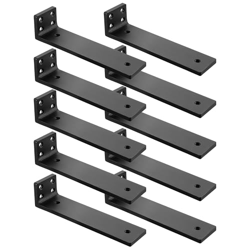 Floating Shelf Brackets 12 inch, Heavy Duty Wall Shelf Bracket 10 Pack for Shelves Support, Hidden Metal L Brackets with Mounting Hardware (1/5'' Thick)