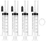 4 Pack 60ml Syringe with 55.1” Tube and Needle 16G 1.5”, Large Luer Lock Syringes with Cap for Fluid Suction Injector, Drawing Oil, Fluid, Water, Lab