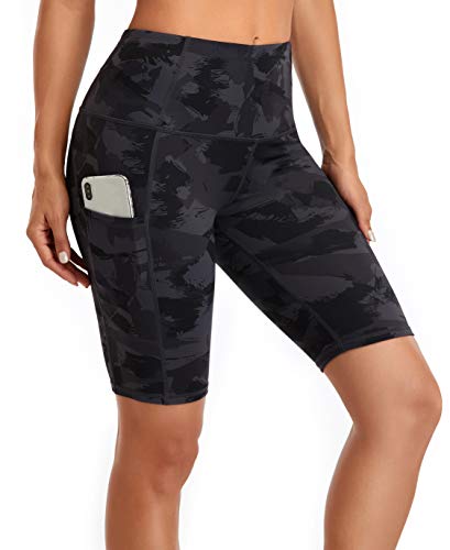 Oalka Short feminino curto de ioga com bolsos laterais cintura alta treino corrida, Espátula de carv