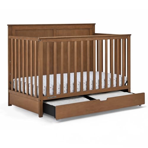 Image of Simmons Kids Logan 6-in-1 Convertible Crib with Underdrawer - Greenguard Gold Certified, Chestnut