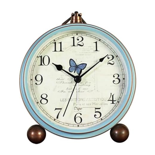 JUSTUP Table Clock, Vintage Non-Ticking Table Desk Alarm Clock Battery Operated with Quartz Movement HD Glass for Bedroom Living Room Office Desk(Butterfly)