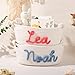 REQTYUI Personalized Handmade Baby Basket Gift - Hand Embroidered Name, Natural Rattan Storage Bin for Newborn Nursery, Baby Shower & Easter Present Organizing Toys Blankets