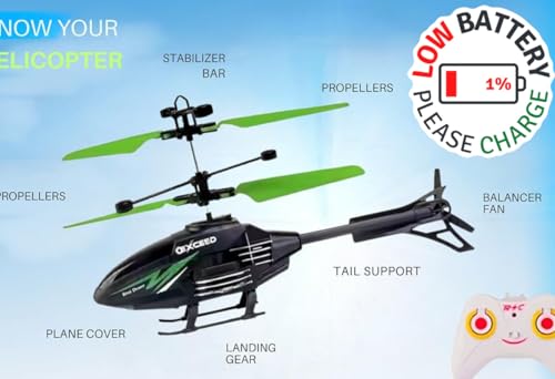 Image of RC Helicopter with Hand Gravity Sensor for Kids Flying Remote Control Toy, Chargeable LED Light & Smart Safety Sensor, Indoor Outdoor Play, for Boys & Girls - Pack of 1 ((Blackgreen)