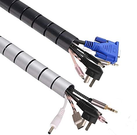 Cable Management Sleeve, Odton 120 Inch Cable Sleeve Cord Bundler Wire Wrap for Office and Home, 2 x 60 Inch, Black and Gray