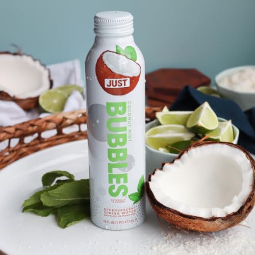 JUST Bubbles Coconut Mint - Pure Premium Sparkling Spring Water in a Fully Recyclable Reusable Eco-Friendly Bottle - 100% Mountain-Sourced Carbonated Water with Naturally Occurring Minerals, 16 Fl Oz (Pack of 12) - Thumbnail 6