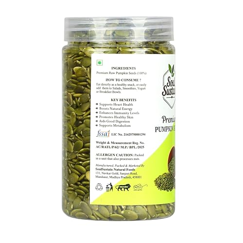 Image of SoulSustain Pumpkin Seeds 420 GM | Raw Pumpkin Seeds | Edible Seeds for Daily Nutrition | Plant Based Protein | Roasted Snack, Smoothies, Baking, Salads, Keto & Vegan Diet