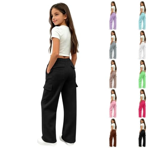 XINGJIAARTS Girls Cargo Pants Baggy Wide Leg Sweat Pants Athletic Joggers - image 1