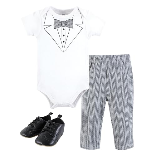 Image of Hudson Baby Unisex Baby Cotton Bodysuit, Pant and Shoe Set