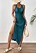 Pink Queen Women's Crochet Beach Cover Up Dress Sexy Backless Swimsuit Beach Maxi Dress Hollow Out Bikini Beachwear Coverups Dark Teal L